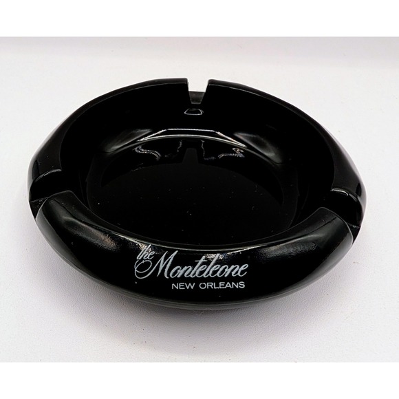 The Monteleone Other - Hotel Monteleone New Orleans Black Glass Ashtray Vintage Tobacciana Souvenir 4in